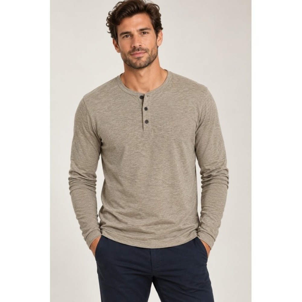 Theory Men's Henley Long Sleeve Pima Cotton Alpaca Size M